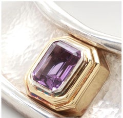 Sterling Silver 18 K Gold 9.5 CT Emerald Cut Amethyst Collar