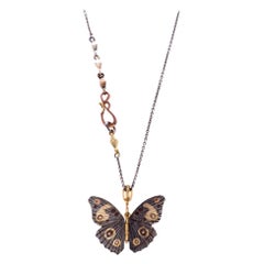 Sterling Silver 18 Karat Copper Bronze Inlay Buckeye Butterfly Necklace