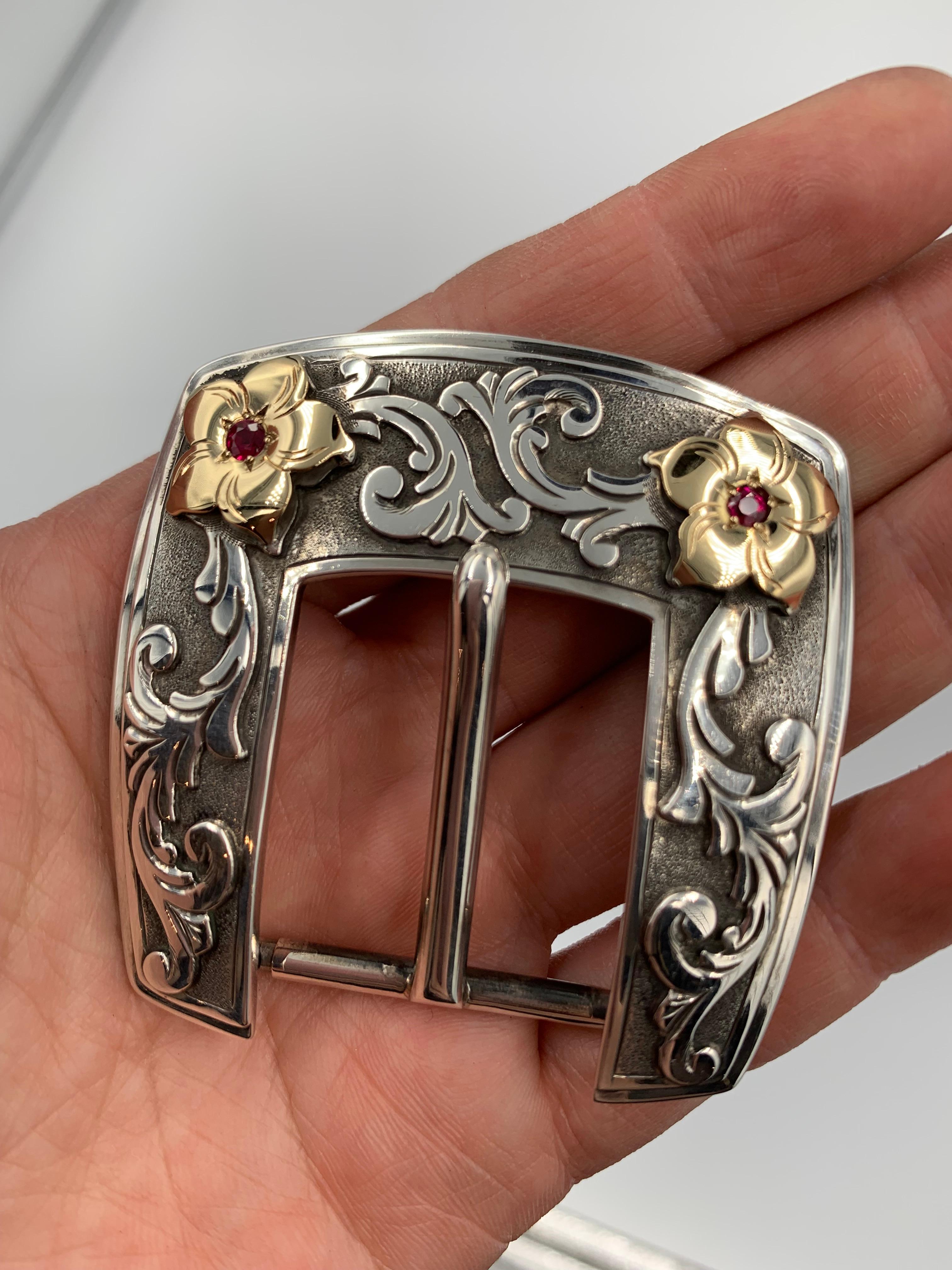4-teiliges Ranger-Schnallen-Set aus Sterlingsilber und 18 Karat Gold von Mona Van Riper im Angebot 5