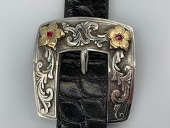 Sterling Silver & 18 Karat Gold 4-Piece Ranger Buckle Set by Mona Van Riper
