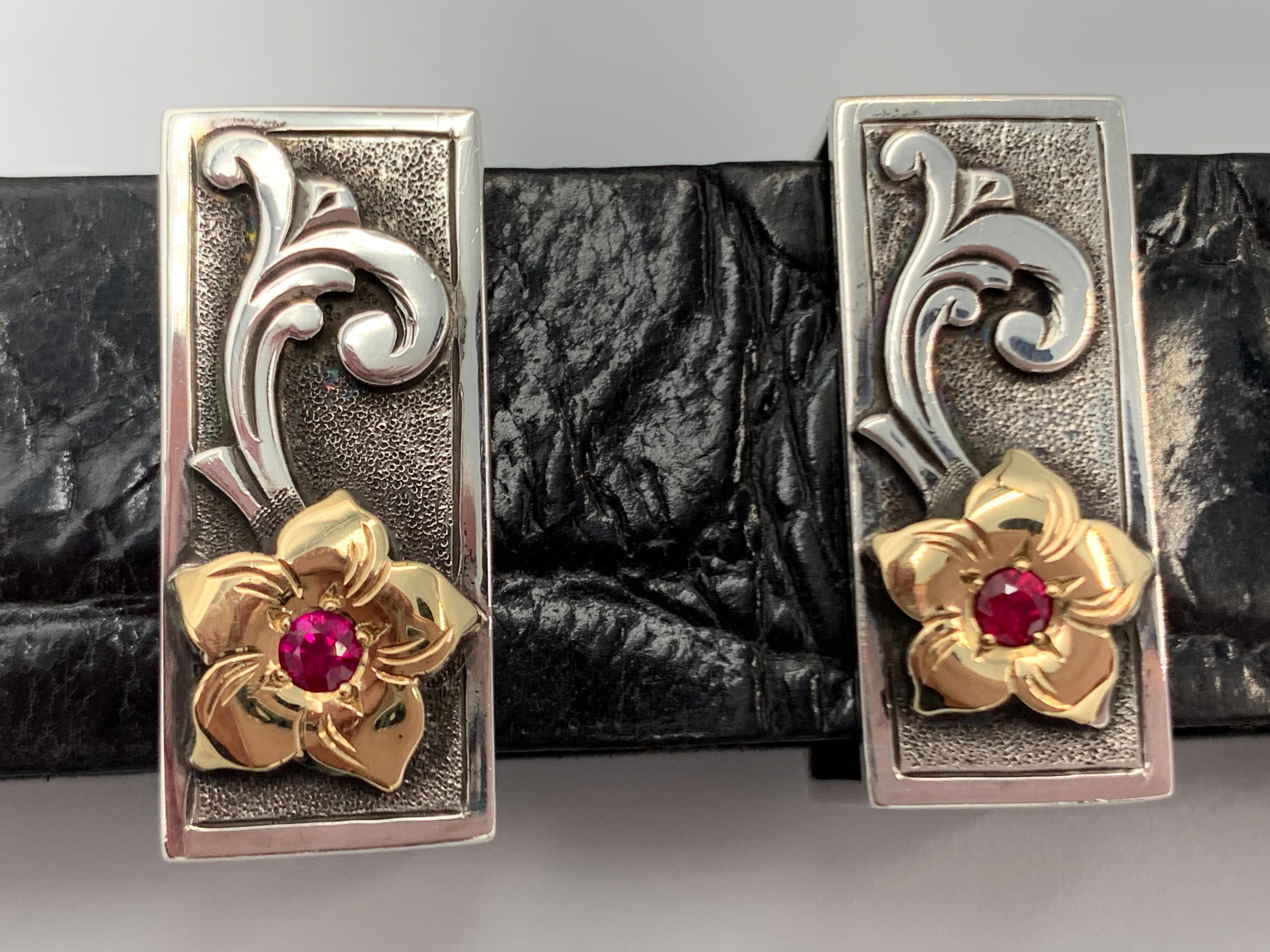 4-teiliges Ranger-Schnallen-Set aus Sterlingsilber und 18 Karat Gold von Mona Van Riper (Indigene Kunst (Nord-/Südamerika)) im Angebot
