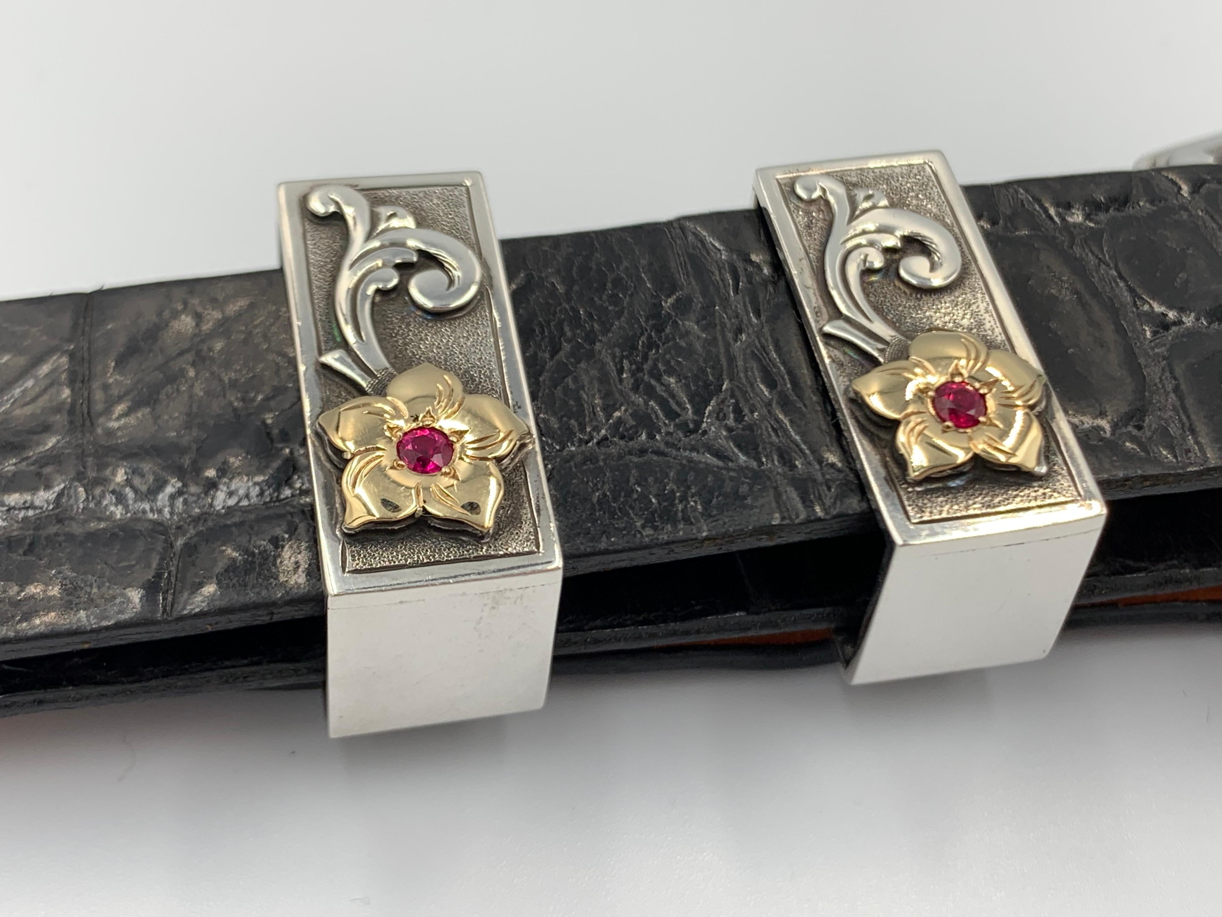 4-teiliges Ranger-Schnallen-Set aus Sterlingsilber und 18 Karat Gold von Mona Van Riper im Angebot 1