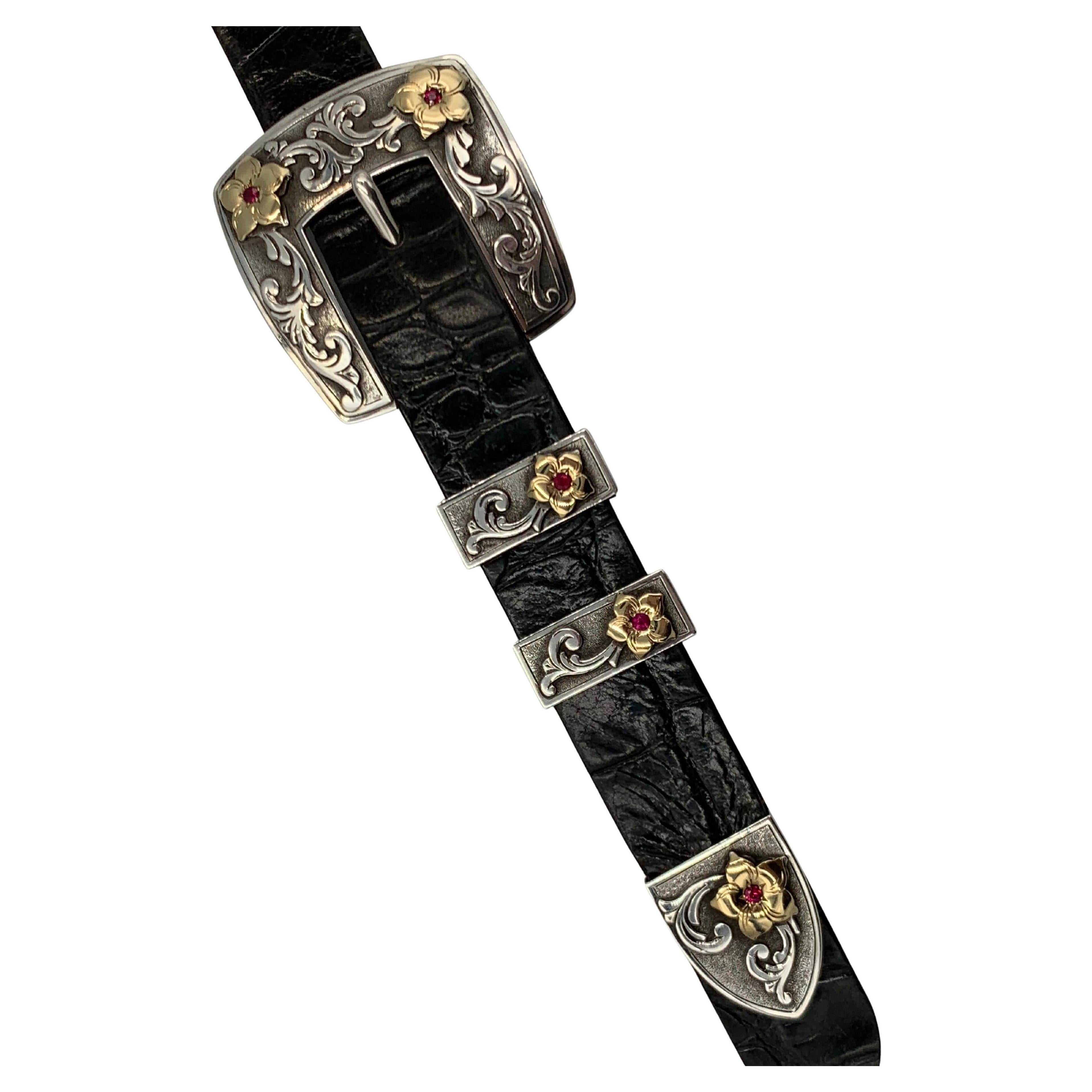 4-teiliges Ranger-Schnallen-Set aus Sterlingsilber und 18 Karat Gold von Mona Van Riper im Angebot