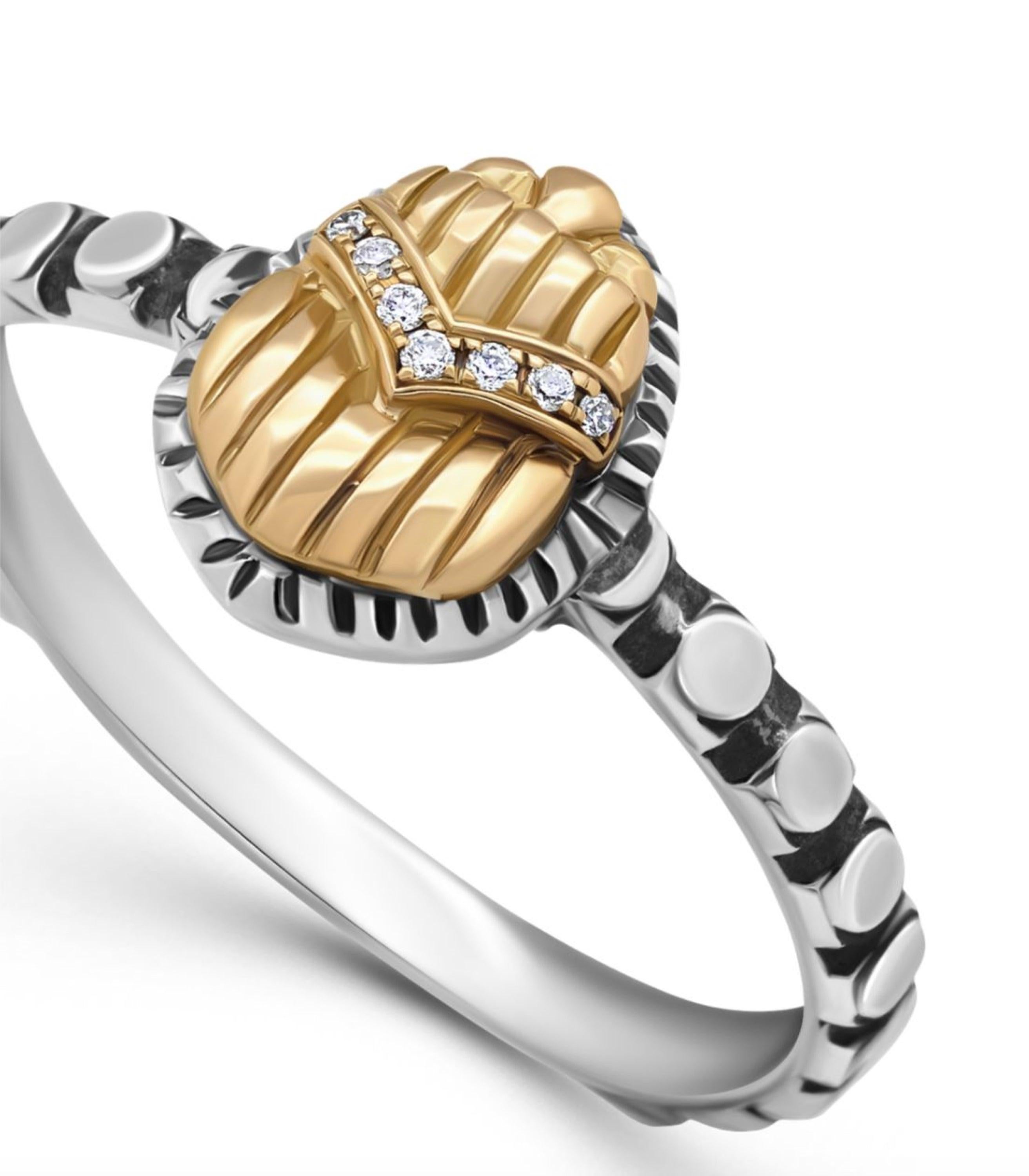 Im Angebot: Stapelring mit Ägyptischen Skarabäus aus Sterlingsilber, 18 Karat Gold und Diamant () 5