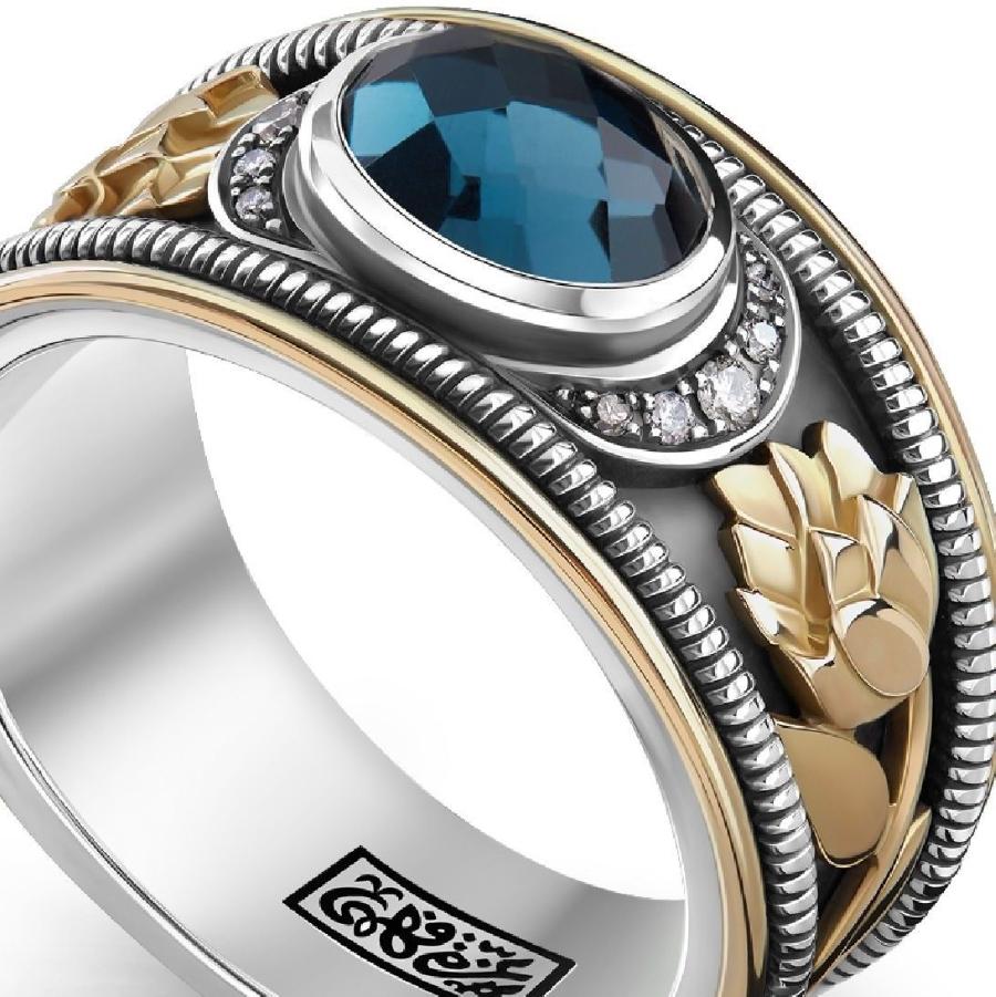 For Sale:  Sterling Silver, 18 Karat Gold, London Blue Topaz and Diamond Laila Mourad Ring 3