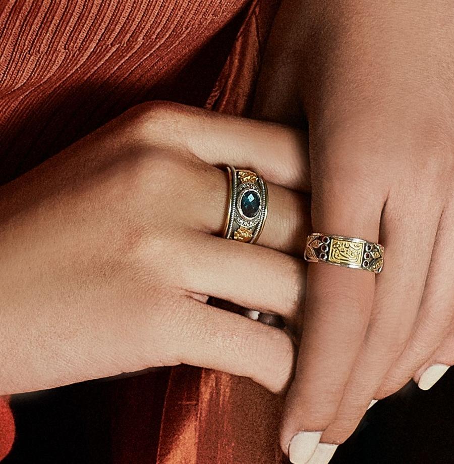 For Sale:  Sterling Silver, 18 Karat Gold, London Blue Topaz and Diamond Laila Mourad Ring 5