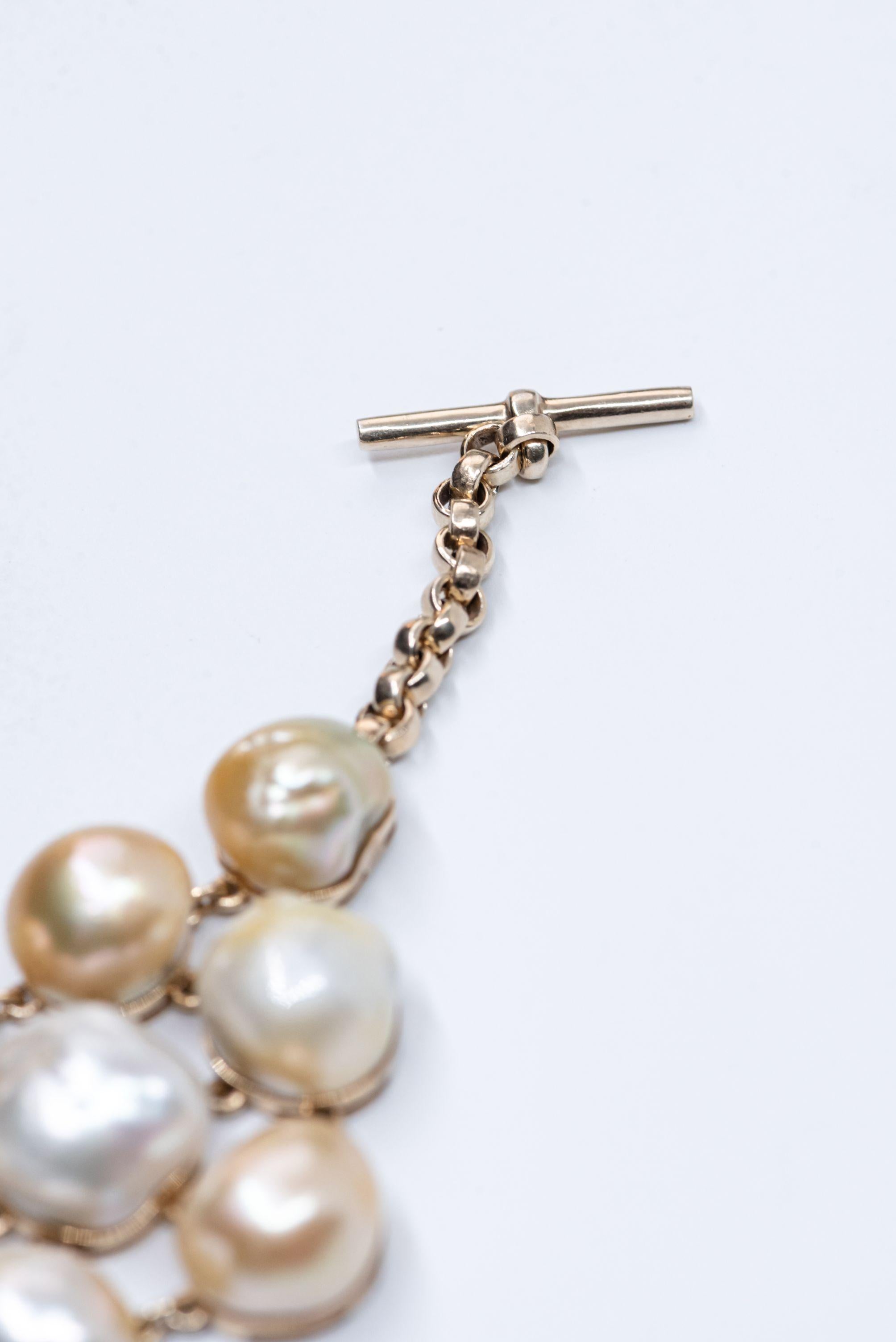 Sterling Silver 18 Karat Gold Plated Cream Baroque South Sea Pearl Link Bracelet For Sale 7