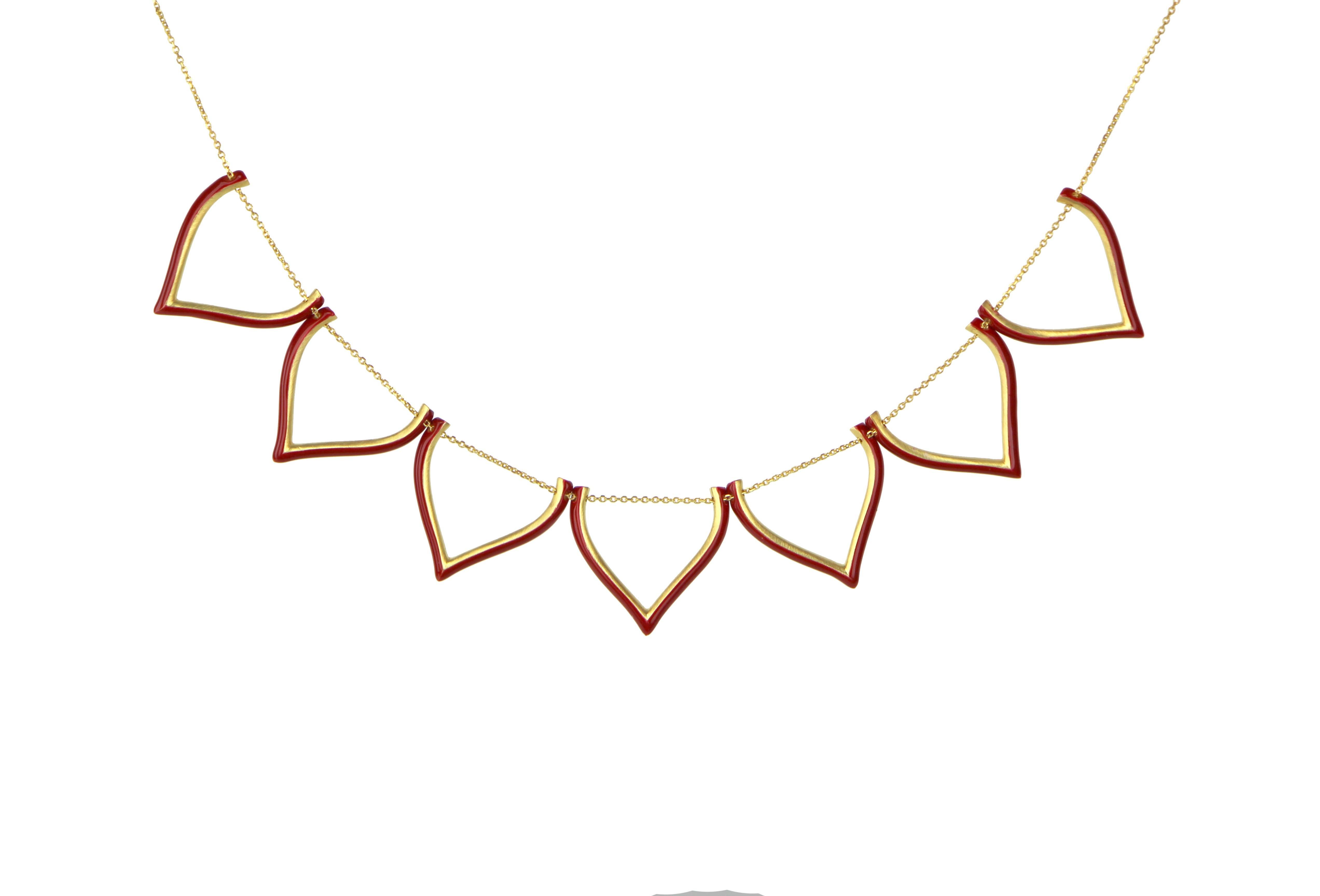  Necklace Classic Lotus Motif  18 K Gold-Plated Silver  Red Enamel Lotus Greek  For Sale 2