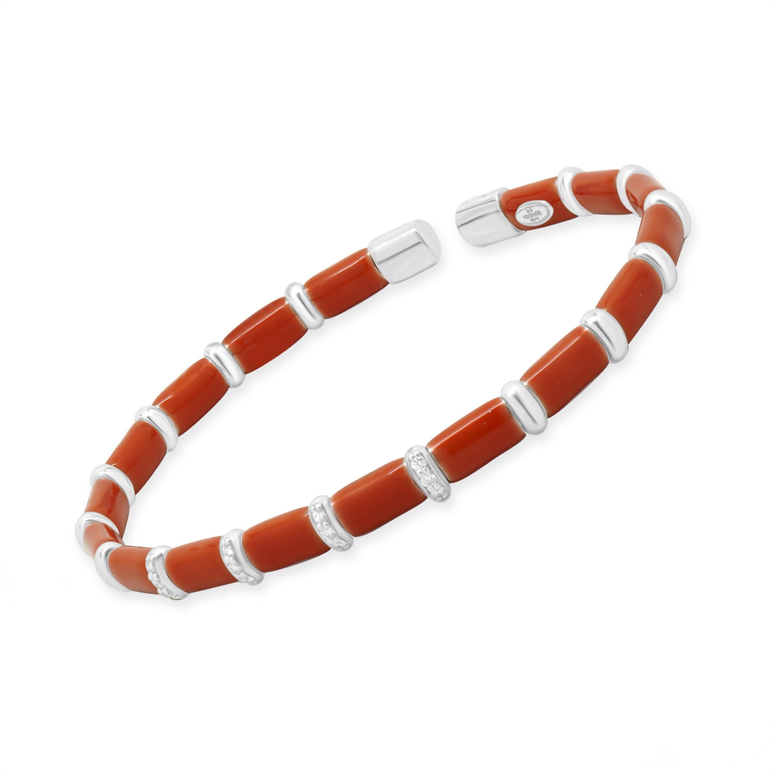 Donna Bracciale in argento sterling e oro bianco 18 carati con smalto corallino in vendita