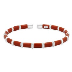 Bracciale in argento sterling e oro bianco 18 carati con smalto corallino