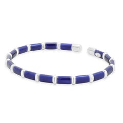 Sterling Silver & 18 Karat White Gold Navy Blue Enamel Bangle Bracelet