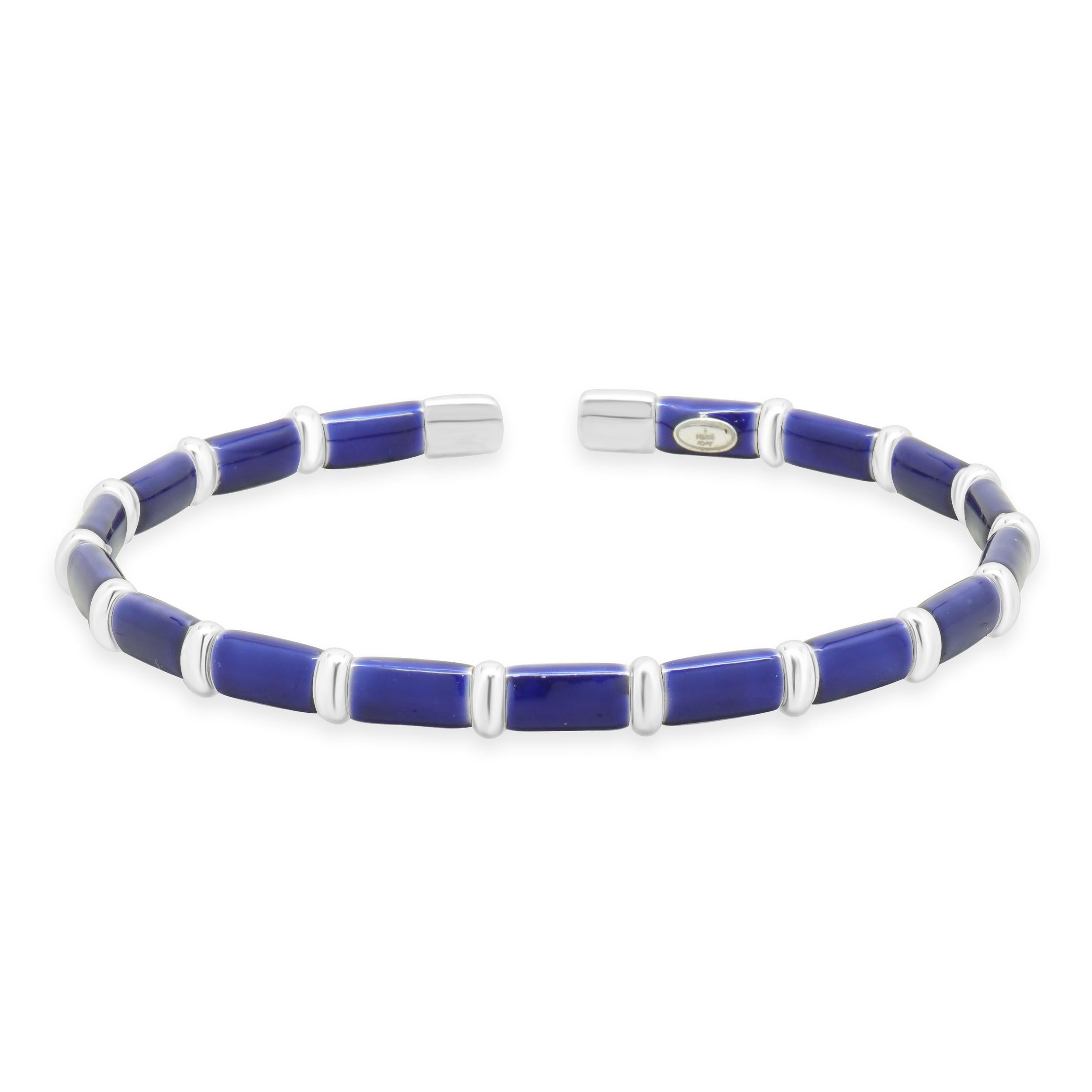 Bracciale in argento sterling e oro bianco 18 carati con smalto blu navy