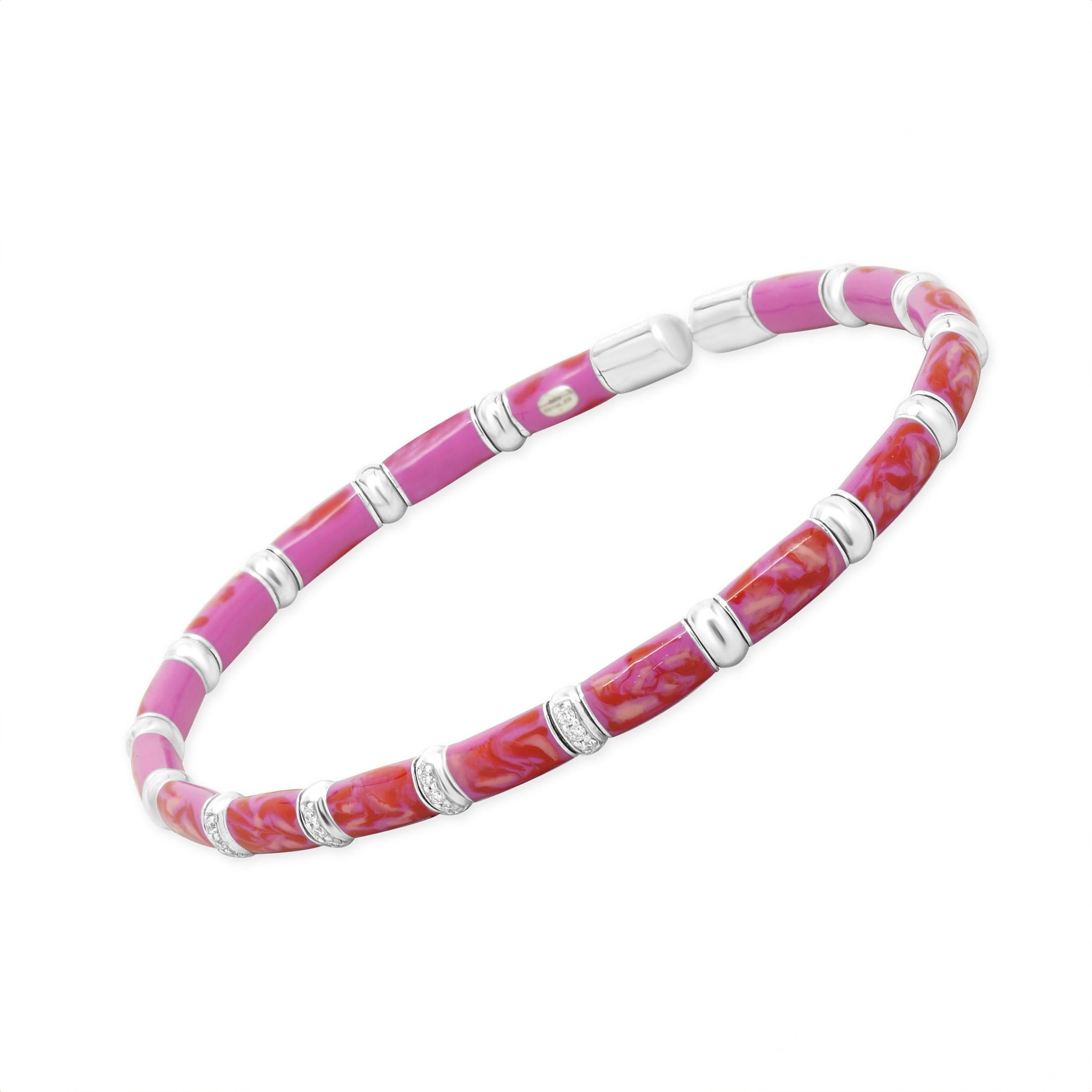 Donna Bracciale in argento sterling e oro bianco 18 carati con smalto rosa in vendita