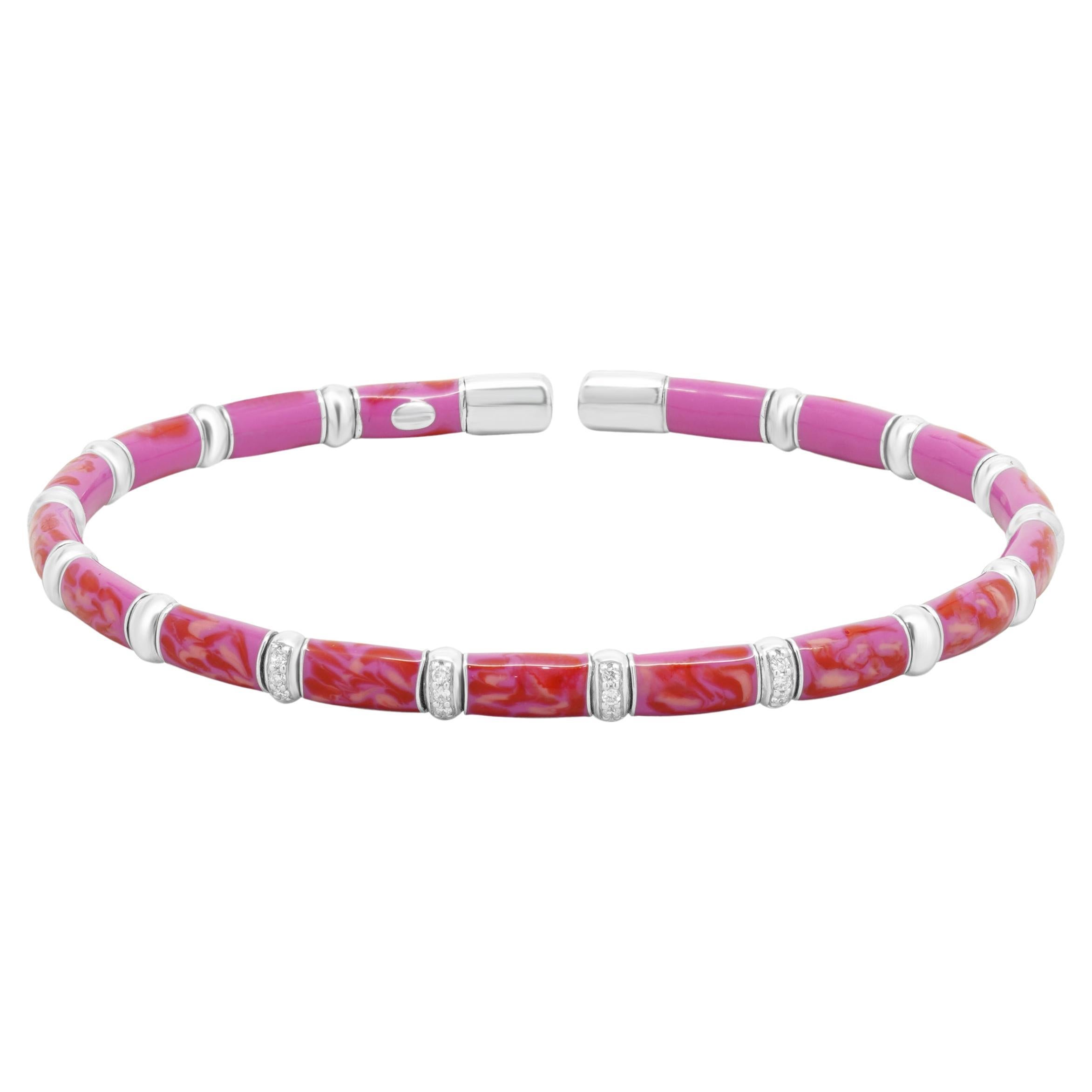 Bracciale in argento sterling e oro bianco 18 carati con smalto rosa
