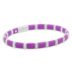 Sterling Silver & 18 Karat White Gold Purple Enamel Bangle Bracelet