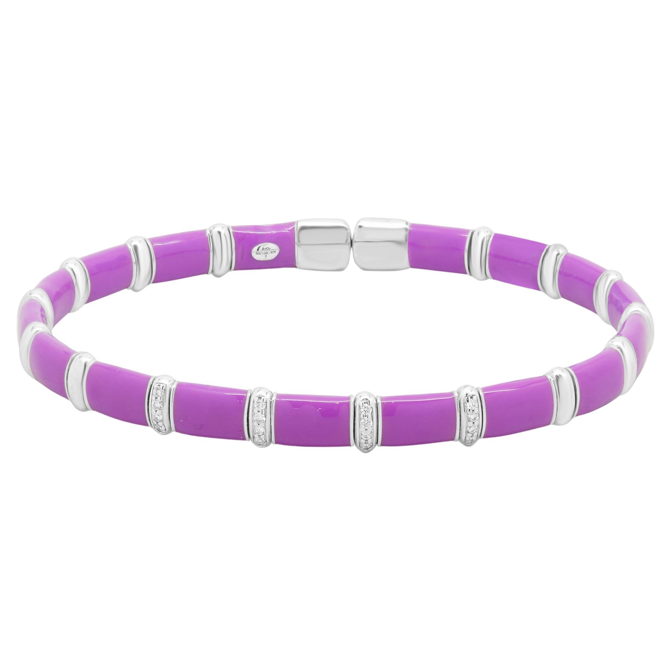 Sterling Silver 
18 Karat White Gold Purple Enamel Bangle Bracelet