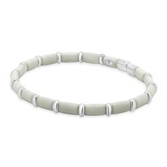 Sterling Silver & 18 Karat White Gold White Enamel Bangle Bracelet