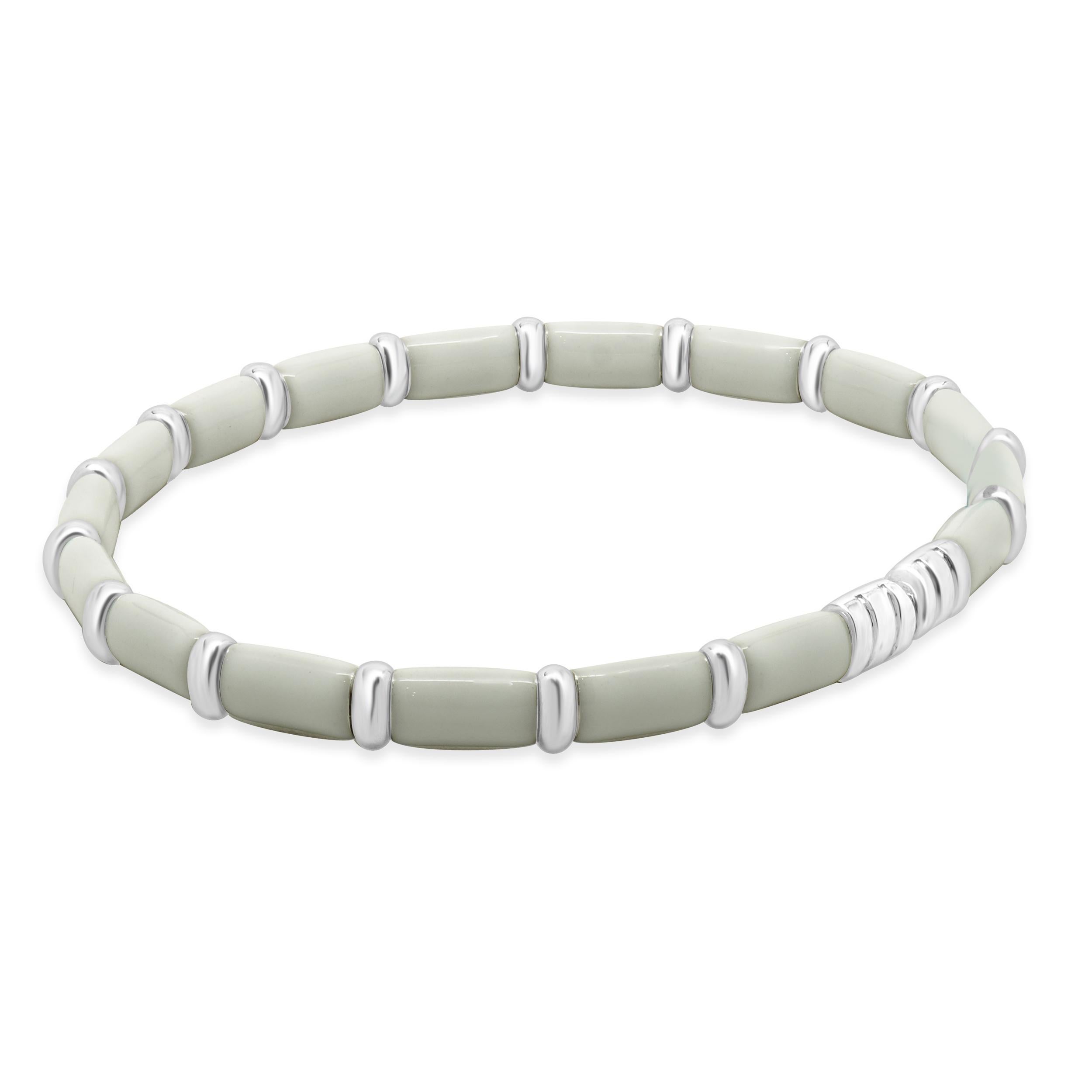 Bracciale in argento sterling e oro bianco 18 carati con smalto bianco In condizioni ottime in vendita a Scottsdale, AZ