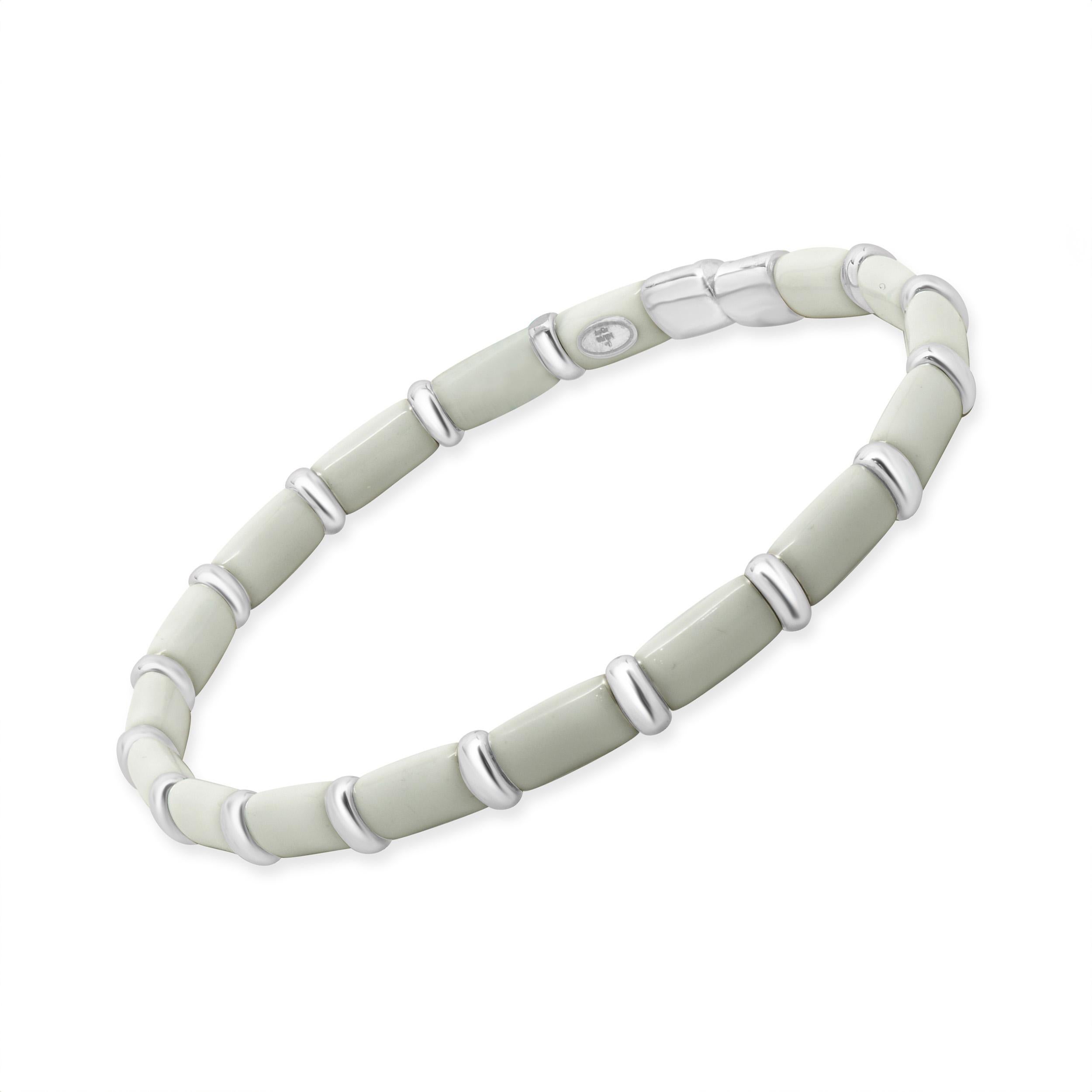 da uomo o donna Bracciale in argento sterling e oro bianco 18 carati con smalto bianco in vendita