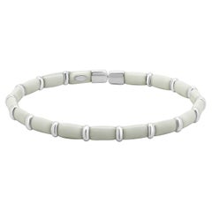 Sterling Silver & 18 Karat White Gold White Enamel Bangle Bracelet