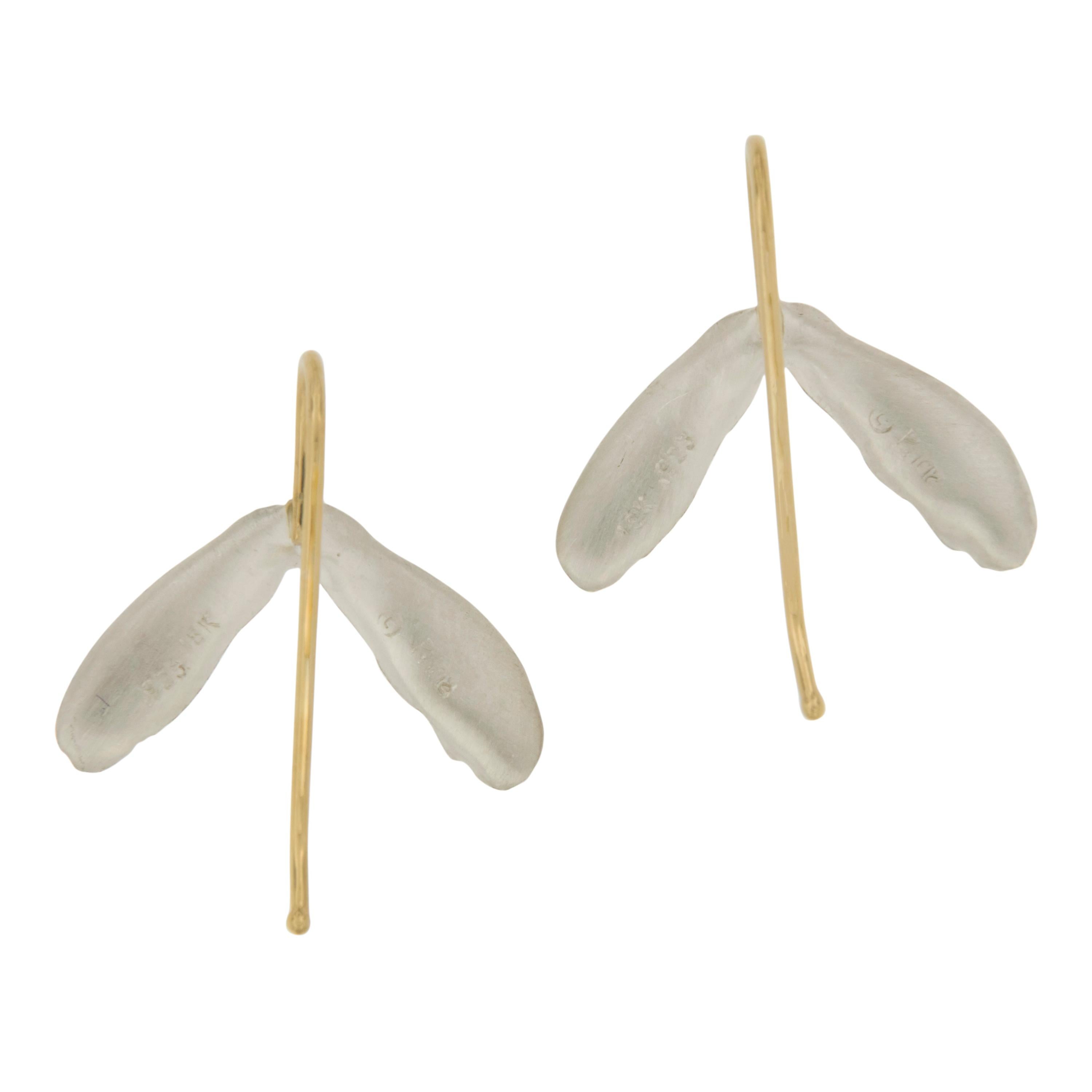 Women's Sterling Silver 18 Karat Yellow Gold Maple Seed Earrings