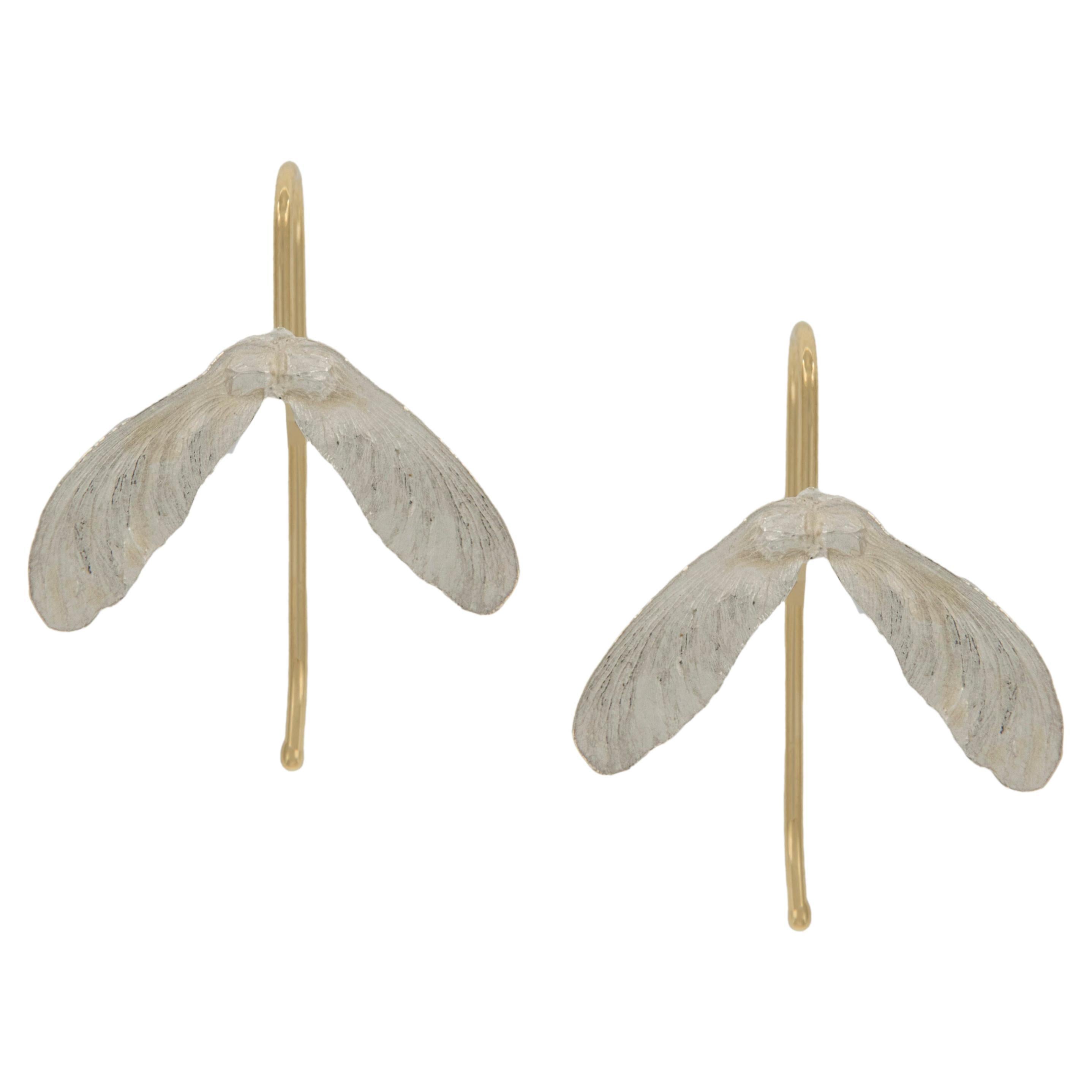 Sterling Silver 18 Karat Yellow Gold Maple Seed Earrings