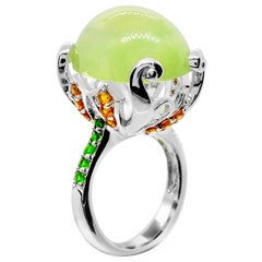 Sterling Silver 18.0 Carat Prehnite with Multi Gemstone Cocktail Ring