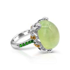 Sterling Silver 18.0 Carat Prehnite with Multi Gemstone Cocktail Ring