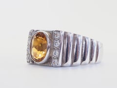 Sterling Silver 1.80ct Oval Cut Citrine & White Quartz Band Ring, Size 8.5