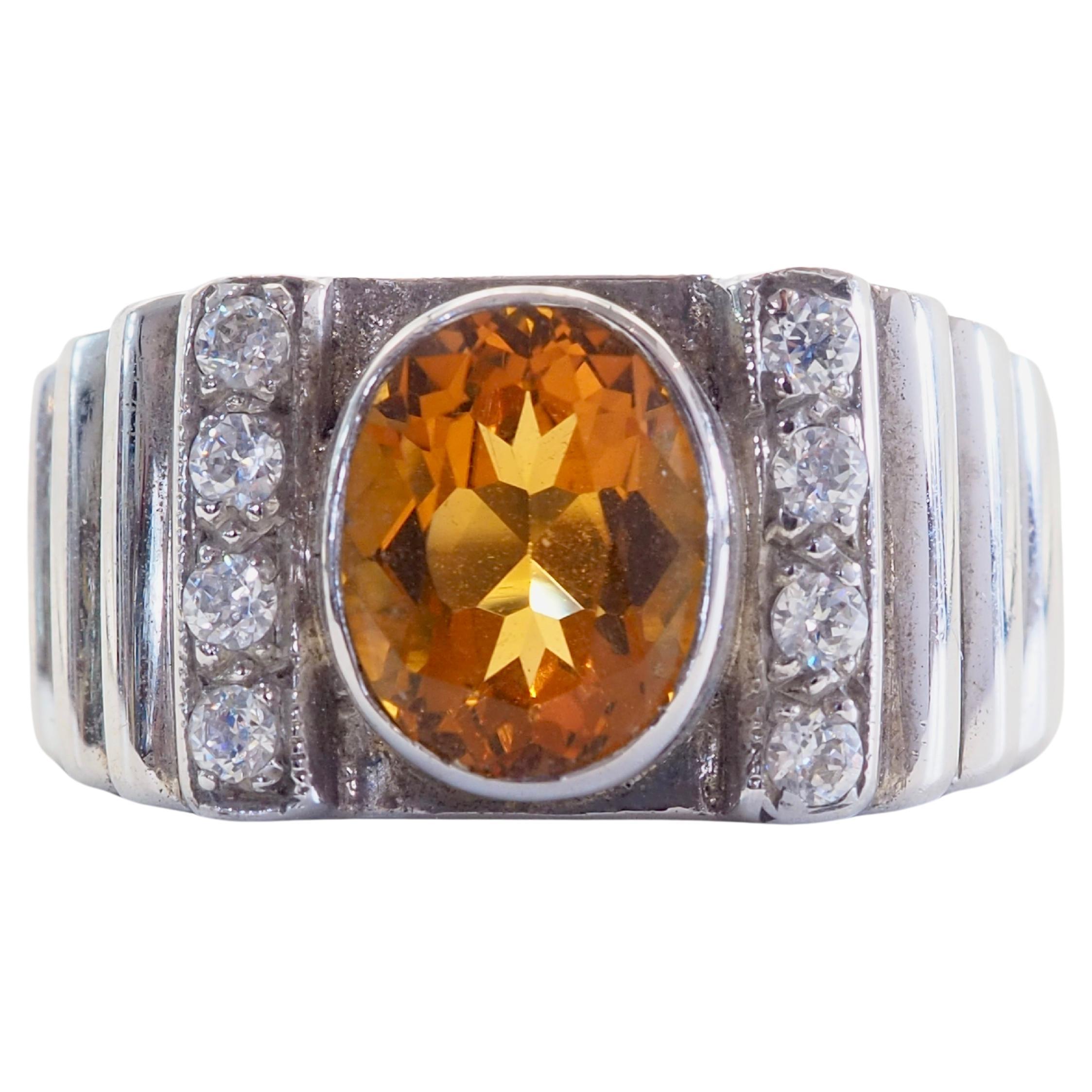 Sterling Silver 1.80ct Oval Cut Citrine & White Quartz Band Ring, Size 8.5
