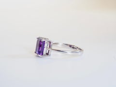 Bague solitaire en argent sterling avec améthyste à taille rectangulaire de 1,80ct, taille 7