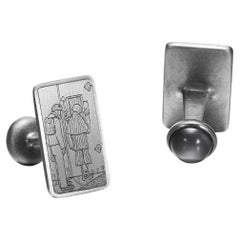 Gemelli in argento sterling e oro bianco 18 carati con pietra di luna grigia