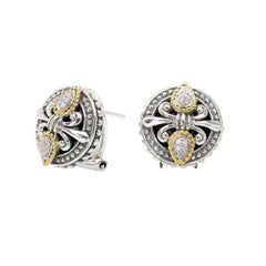 Boucles d'oreilles Fleur De Lis en argent sterling, or jaune 18 carats et diamants
