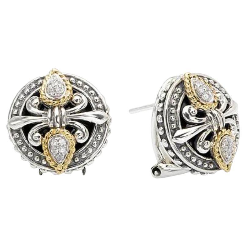   Sterling Silver, 18k Yellow Gold and Diamonds Fleur De Lis Earrings For Sale