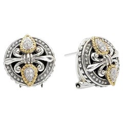   Sterling Silver, 18k Yellow Gold and Diamonds Fleur De Lis Earrings