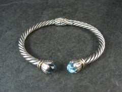 Sterling Silver & 18K Yellow Gold Bangle Bracelet Faceted Topaz Briolettes 6.75"