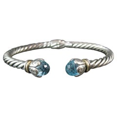 Sterling Silver & 18K Yellow Gold Bangle Bracelet Faceted Topaz Briolettes 6.75"