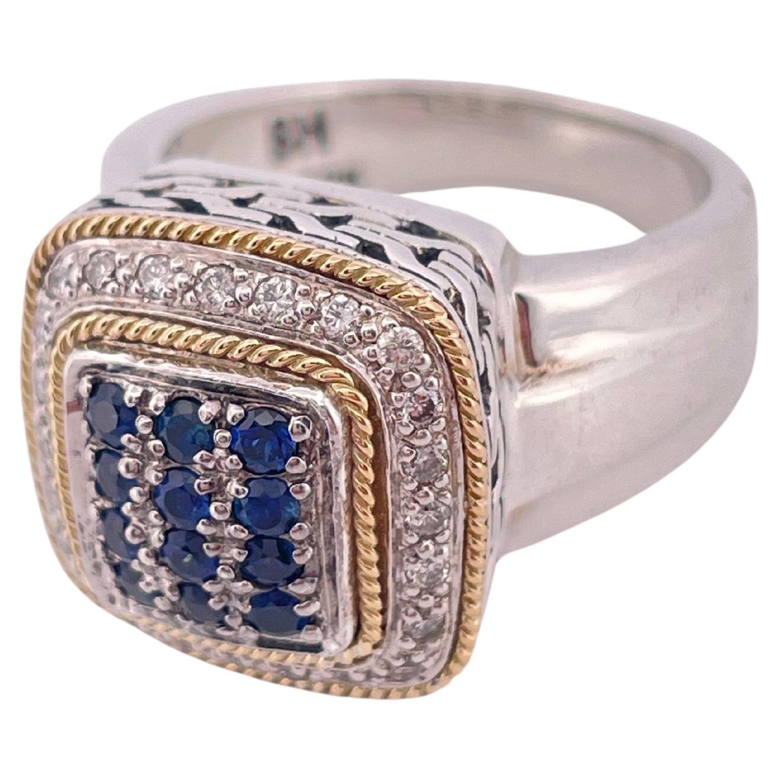 Bague Effy en argent sterling et or jaune 18k avec diamants et saphirs Bon état - En vente à Sewickley, PA