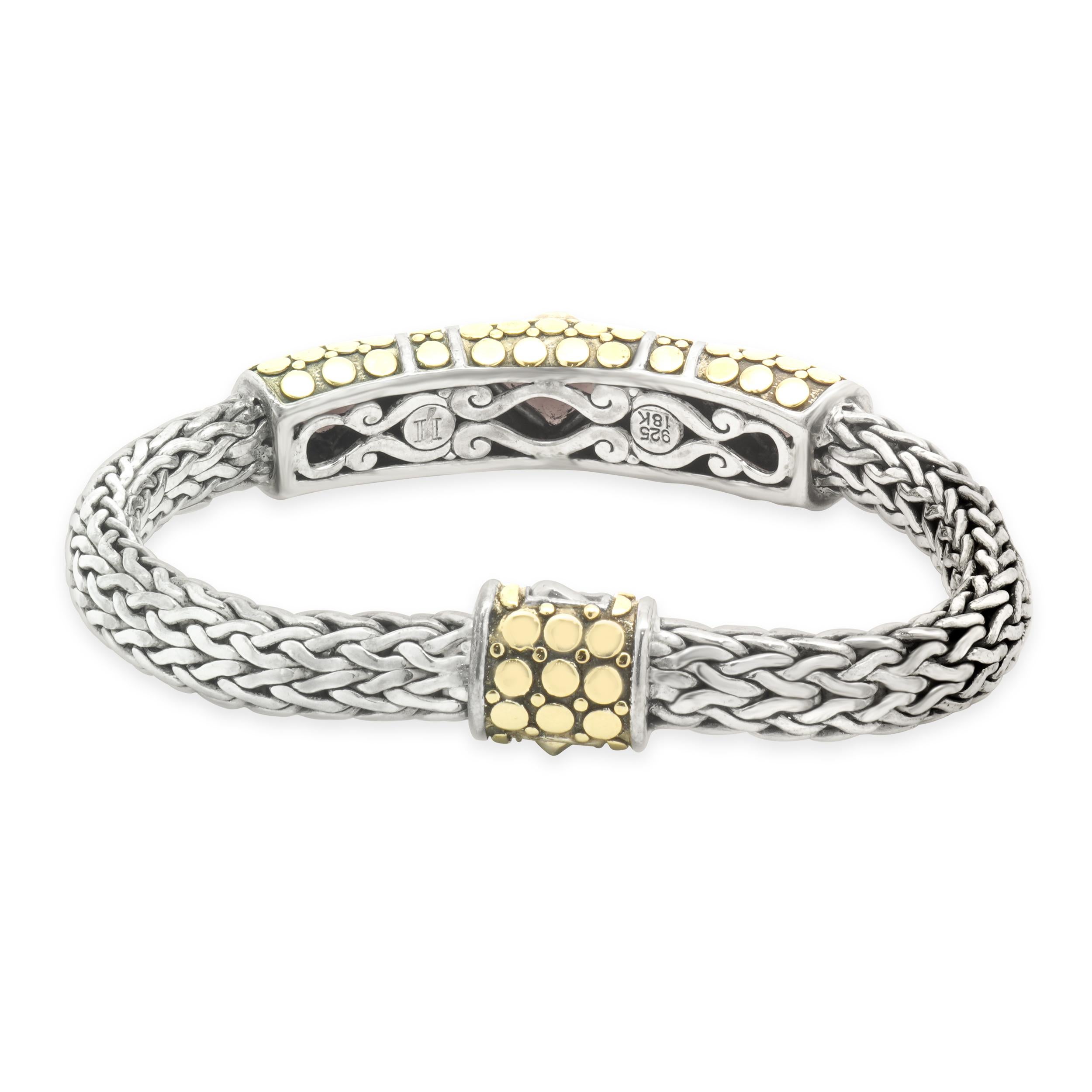 Square Cut John Hardy Sterling Silver & 18K Yellow Gold Garnet Dot Collection Bracelet For Sale