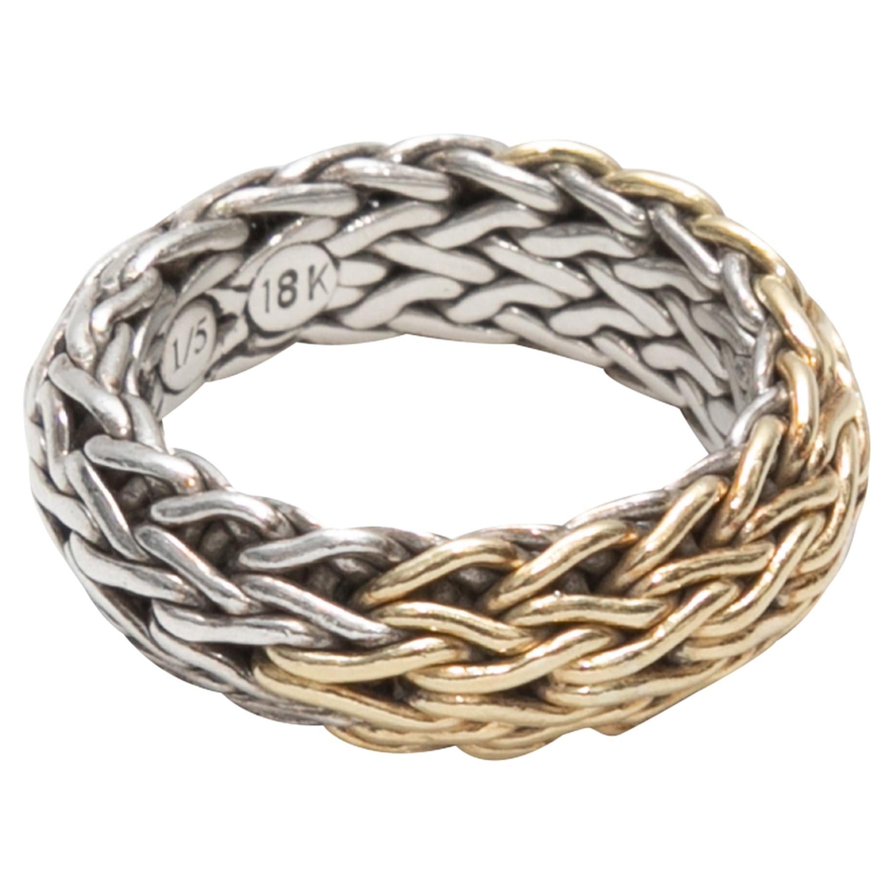 Sterling Silver & 18K Yellow Gold John Hardy Two-Tone Ring Size US 5.5