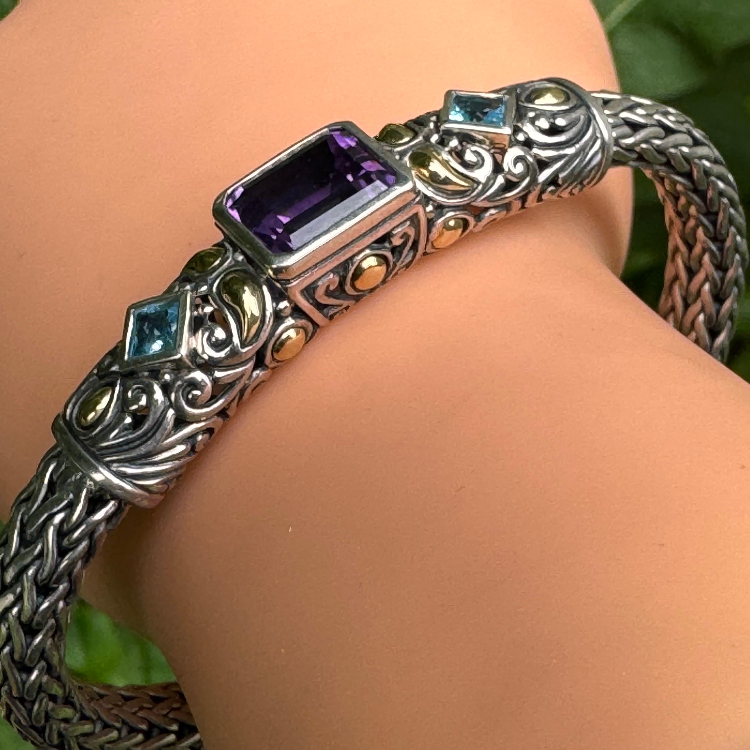 Sterling Silver 18kt Gold Amethyst Flexible Chain Bracelet For Sale 5