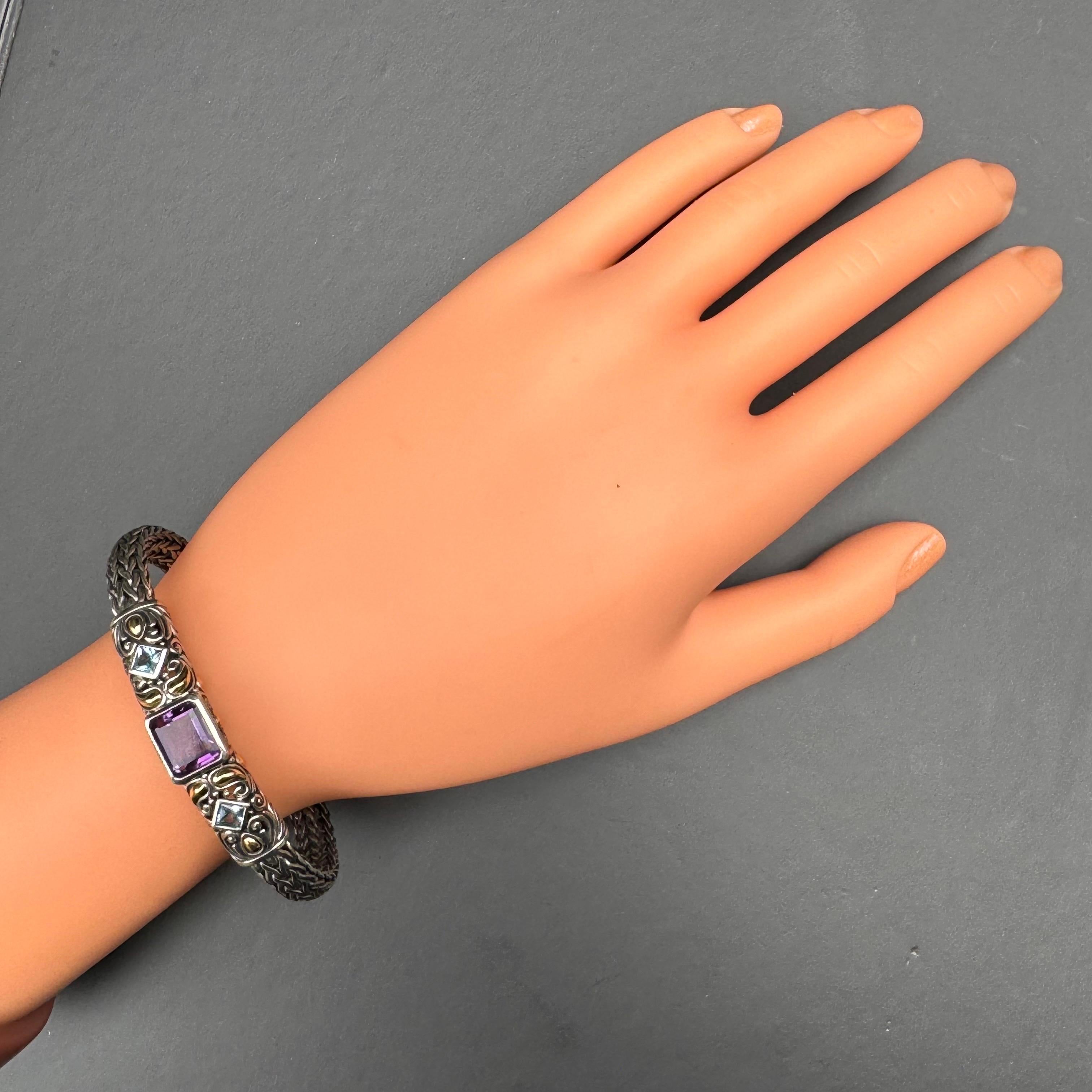 Sterling Silver 18kt Gold Amethyst Flexible Chain Bracelet For Sale 6