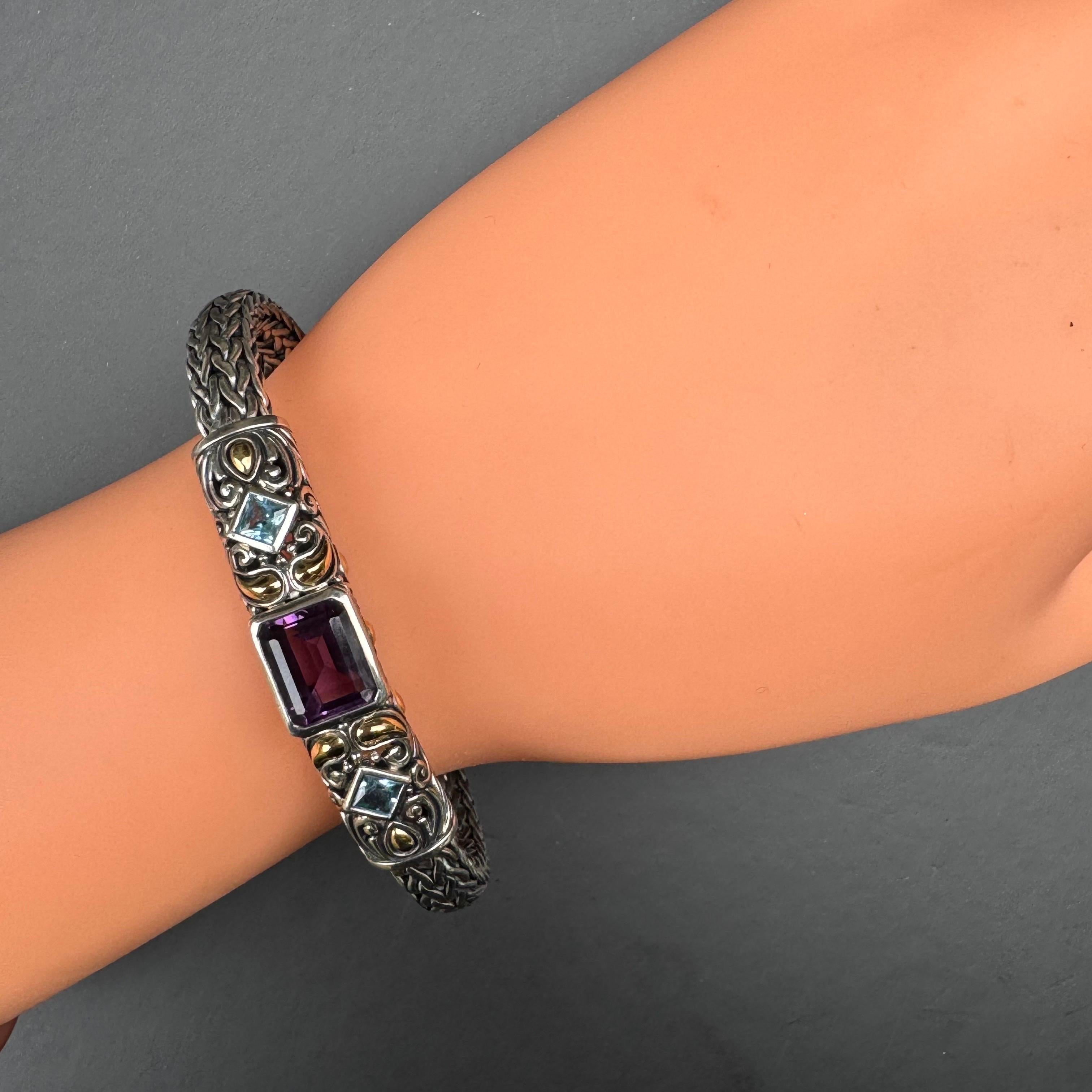 Sterling Silver 18kt Gold Amethyst Flexible Chain Bracelet For Sale 7