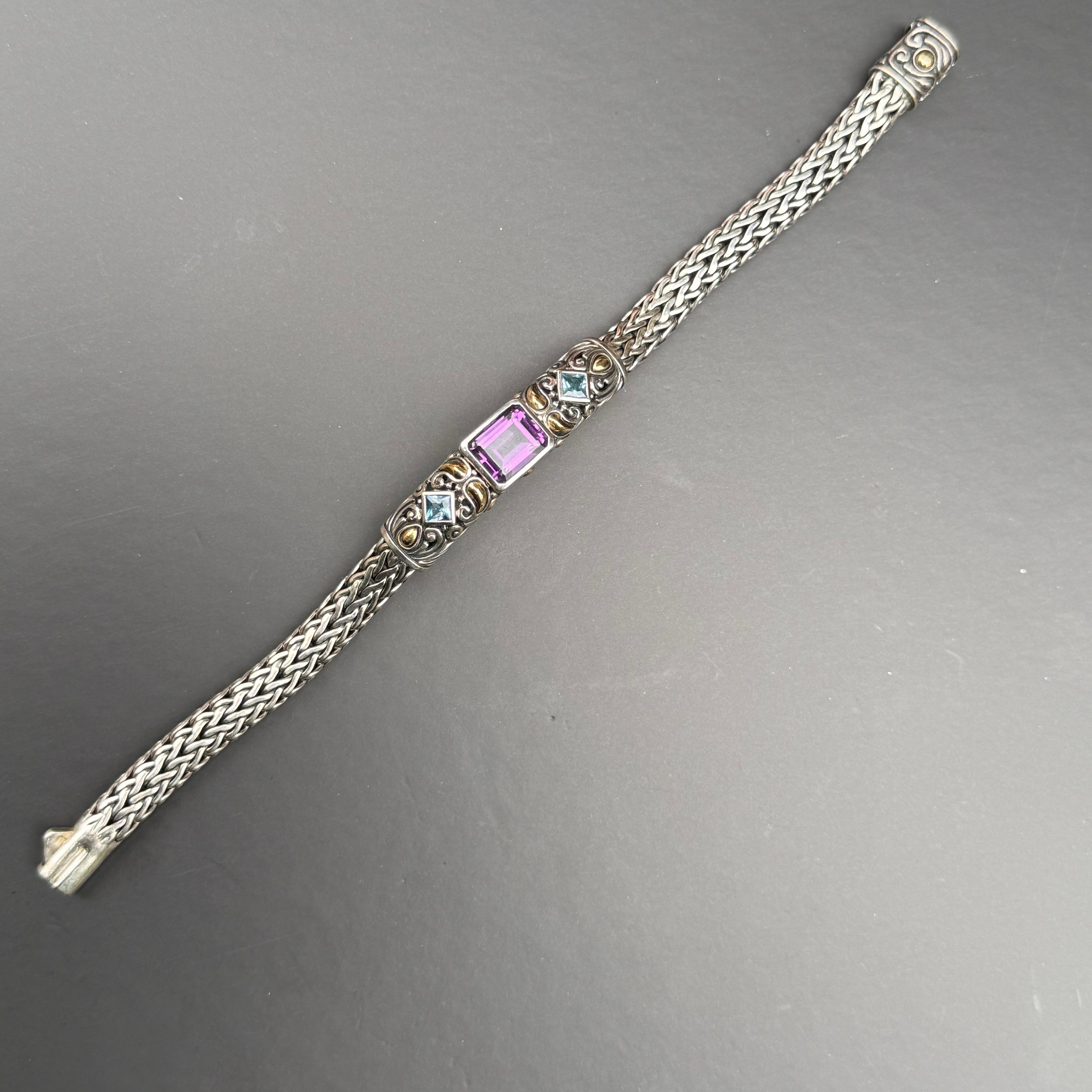 Women's Sterling Silver 18kt Gold Amethyst Flexible Chain Bracelet For Sale