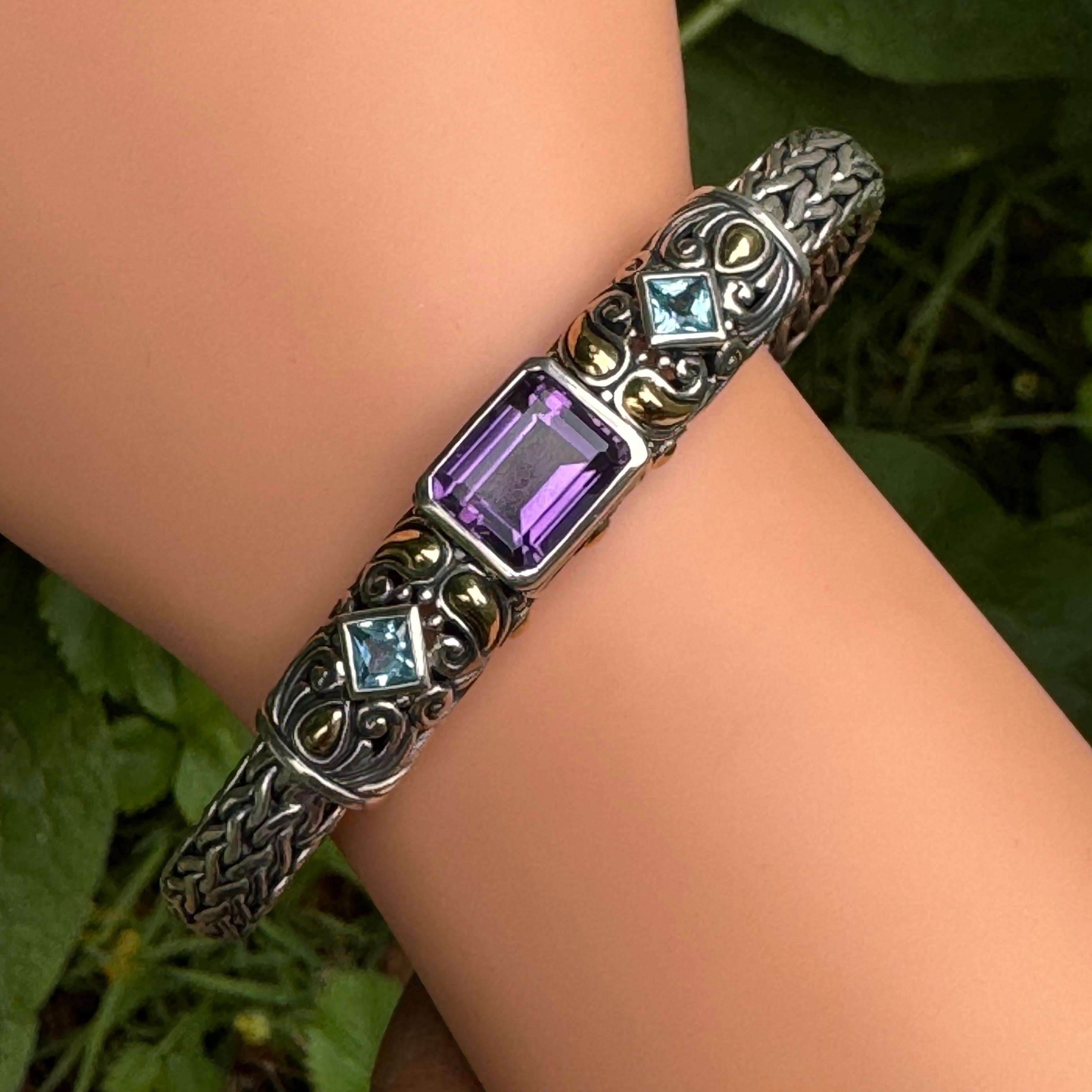 Sterling Silver 18kt Gold Amethyst Flexible Chain Bracelet For Sale 2