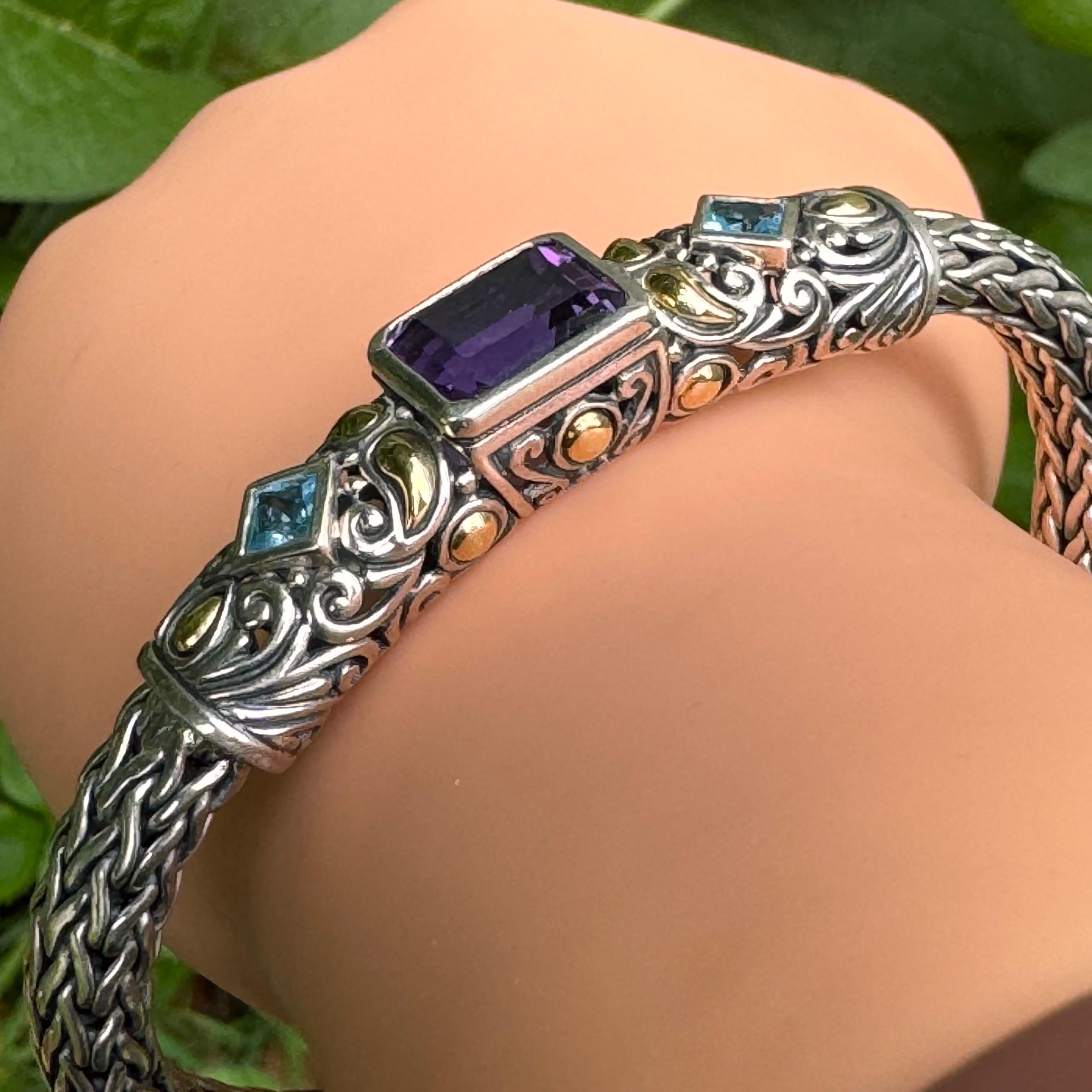 Sterling Silver 18kt Gold Amethyst Flexible Chain Bracelet For Sale 3
