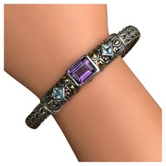 Sterling Silver 18kt Gold Amethyst Flexible Chain Bracelet 