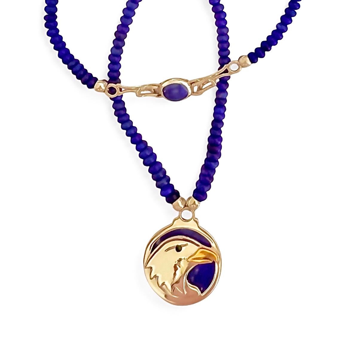 Artista Ciondolo in argento sterling, oro 18kt, lapis e smeraldo, Heyoka Merrifield SUN EAGLE in vendita