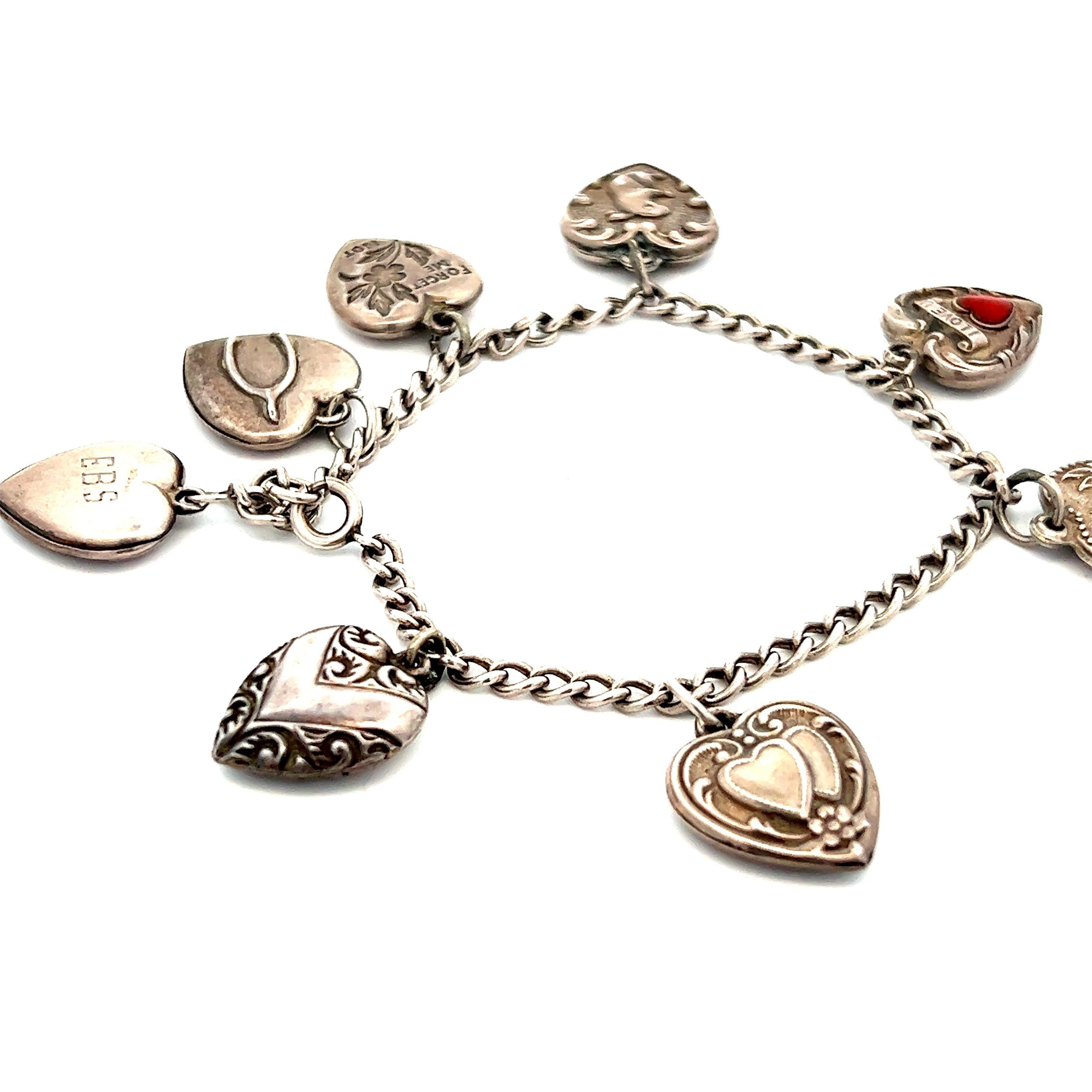 Sterling Silver 1940s Art Deco Original Charm Bracelet For Sale 1