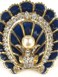 Sterling Silver Coat Clip Pin  Brooch with Earrings Antique 1940s Enamel